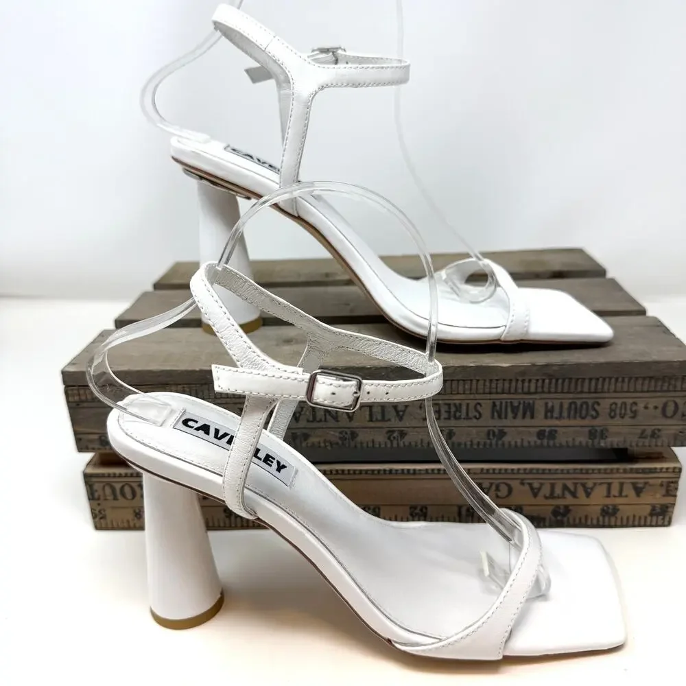 Anthropologie CAVERLEY Maple Flared Heel Strappy Square Toe Sandal White 9 New
